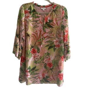 J Jill Pink Floral Luau Tropical Tunic Top Blouse Women’s Medium Swim Cover Up